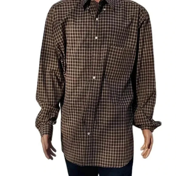 Eddie Bauer Men's Brown Plaid 100% Cotton Long Sleeve Shirt Sz Large - Picture 3 of 10